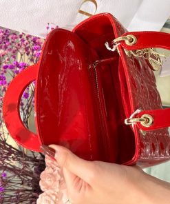 Dior Lady Womens Red Glossy Leather Replica Bags 20cm (2)