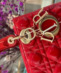 Dior Lady Womens Red Glossy Leather Replica Bags 20cm (2)