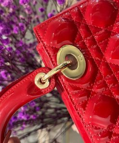 Dior Lady Womens Red Glossy Leather Replica Bags 20cm (2)