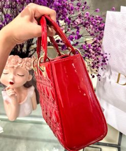 Dior Lady Womens Red Glossy Leather Replica Bags 20cm (2)
