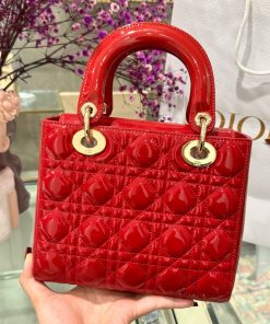 Dior Lady Womens Red Glossy Leather Replica Bags 20cm (2)