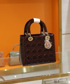 Dior Lady Womens Replica Bags Plum Red Color 24cm (2)