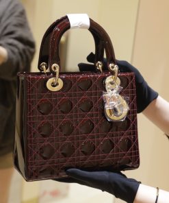 Dior Lady Womens Replica Bags Plum Red Color 24cm (2)