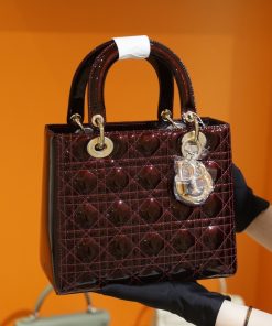 Dior Lady Womens Replica Bags Plum Red Color 24cm (2)