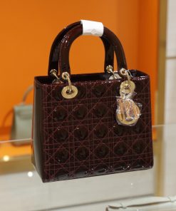 Dior Lady Womens Replica Bags Plum Red Color 24cm (2)