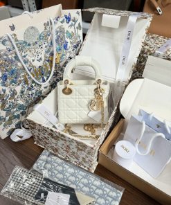 Dior Lady Womens White Best Replica Bags Gold Lock 17cm (2)