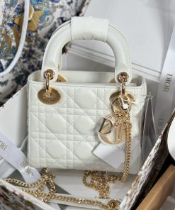 Dior Lady Womens White Best Replica Bags Gold Lock 17cm (2)