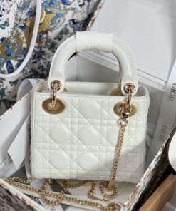 Dior Lady Womens White Best Replica Bags Gold Lock 17cm (2)