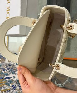 Dior Lady Womens White Replica Bags Lock Rose Gold 20cm (2)