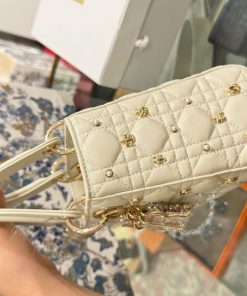 Dior Lady Womens White Replica Bags Lock Rose Gold 20cm (2)