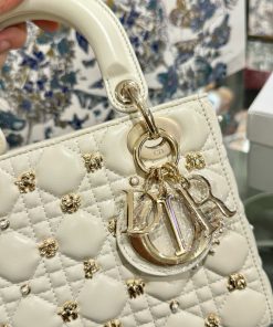 Dior Lady Womens White Replica Bags Lock Rose Gold 20cm (2)