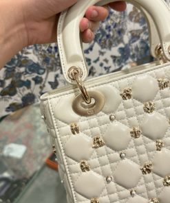 Dior Lady Womens White Replica Bags Lock Rose Gold 20cm (2)