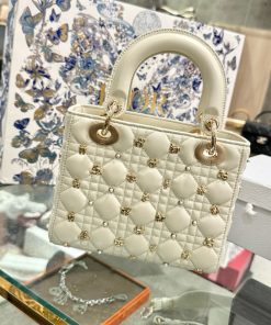 Dior Lady Womens White Replica Bags Lock Rose Gold 20cm (2)
