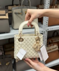Dior Lady Womens White Replica Bags Pearls Embellishment 17cm (2)