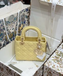 Dior Lady Womens Yellow Sheepskin Best Replica Bags 20cm (2)