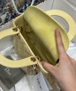 Dior Lady Womens Yellow Sheepskin Best Replica Bags 20cm (2)