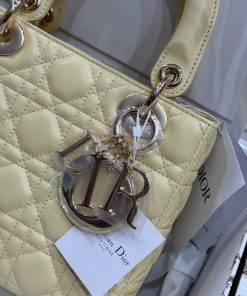 Dior Lady Womens Yellow Sheepskin Best Replica Bags 20cm (2)