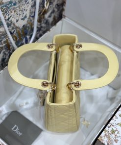 Dior Lady Womens Yellow Sheepskin Best Replica Bags 20cm (2)