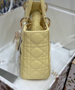 Dior Lady Womens Yellow Sheepskin Best Replica Bags 20cm (2)