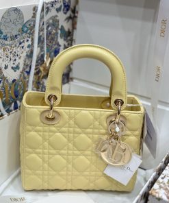 Dior Lady Womens Yellow Sheepskin Best Replica Bags 20cm (2)