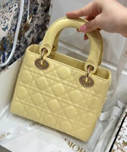 Dior Lady Womens Yellow Sheepskin Best Replica Bags 20cm (2)