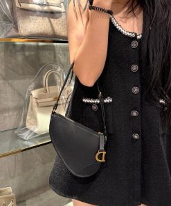Dior Saddle Womens Replica Handbags Cowhide Black 20x15x4cm (2)