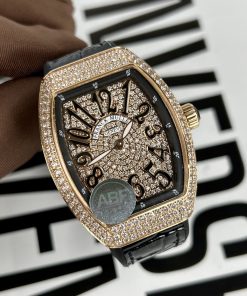 Franck Muller V32 Full Diamonds Replica Watches Rose Gold ABF 45mm (1)