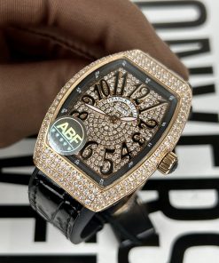 Franck Muller V32 Full Diamonds Replica Watches Rose Gold ABF 45mm (1)