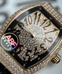 Franck Muller V32 Full Diamonds Replica Watches Rose Gold ABF 45mm (1)