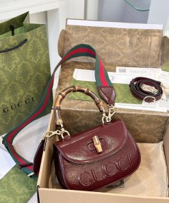 Gucci Bamboo Mini Womens Plum Red Replica Bags Size 21cm (2)