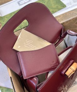 Gucci Bamboo Mini Womens Plum Red Replica Bags Size 21cm (2)