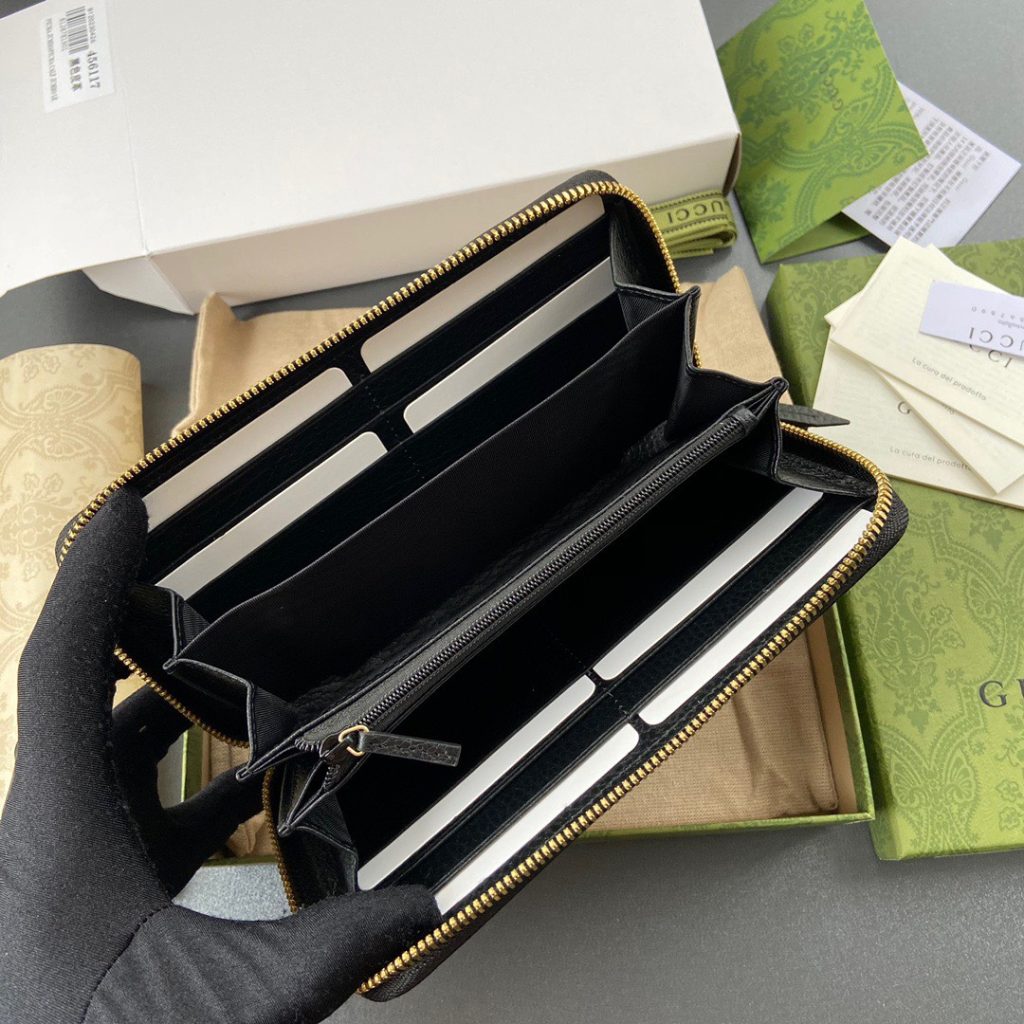 Gucci Leather Zip Wallet Handbags Black 19cm (2)