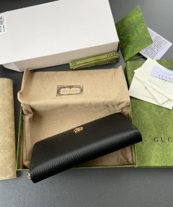 Gucci Leather Zip Wallet Handbags Black 19cm (2)