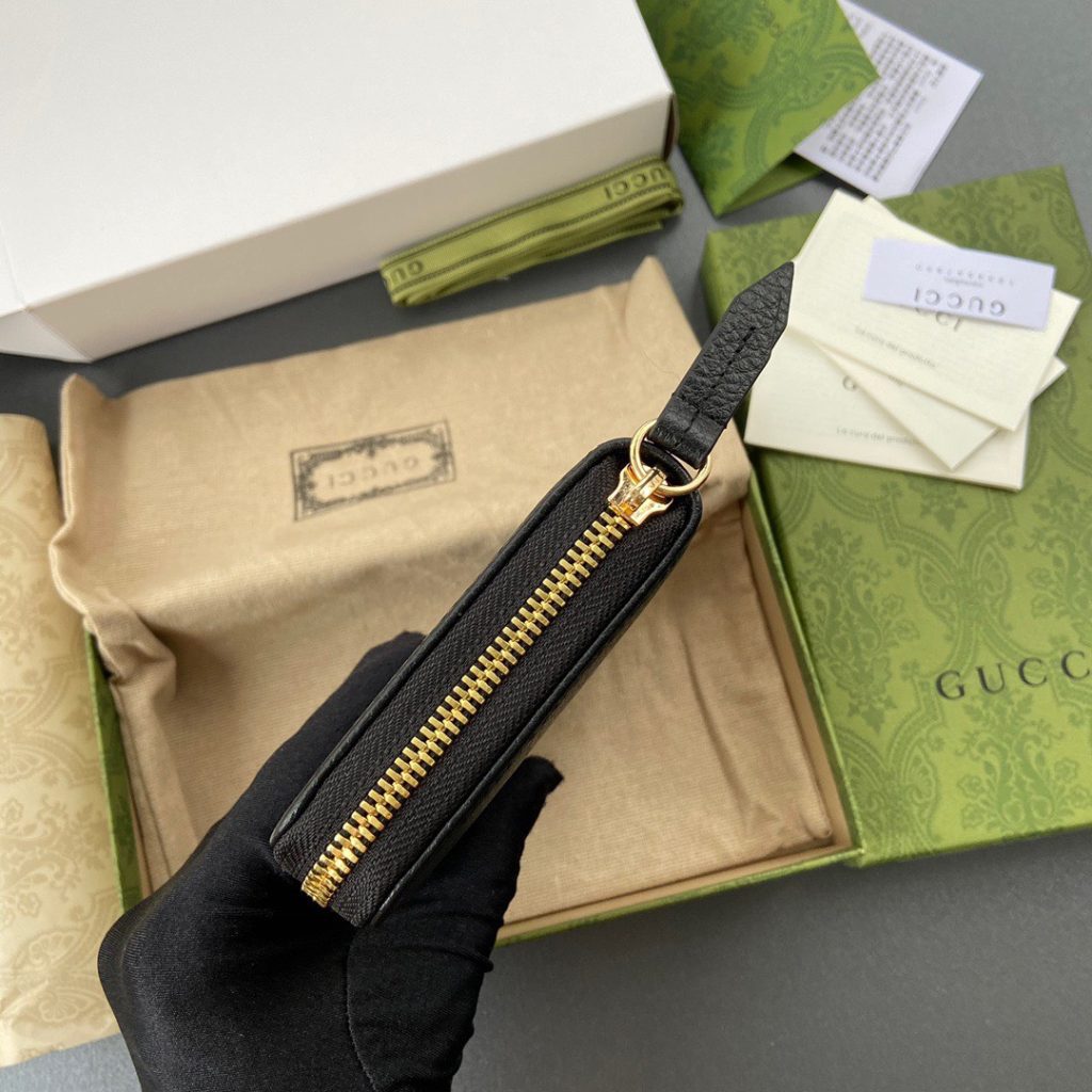 Gucci Leather Zip Wallet Handbags Black 19cm (2)