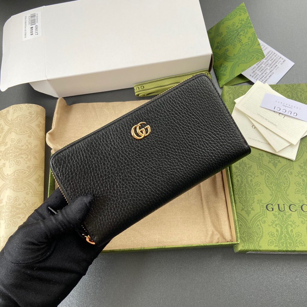 Gucci Leather Zip Wallet Handbags Black 19cm (2)