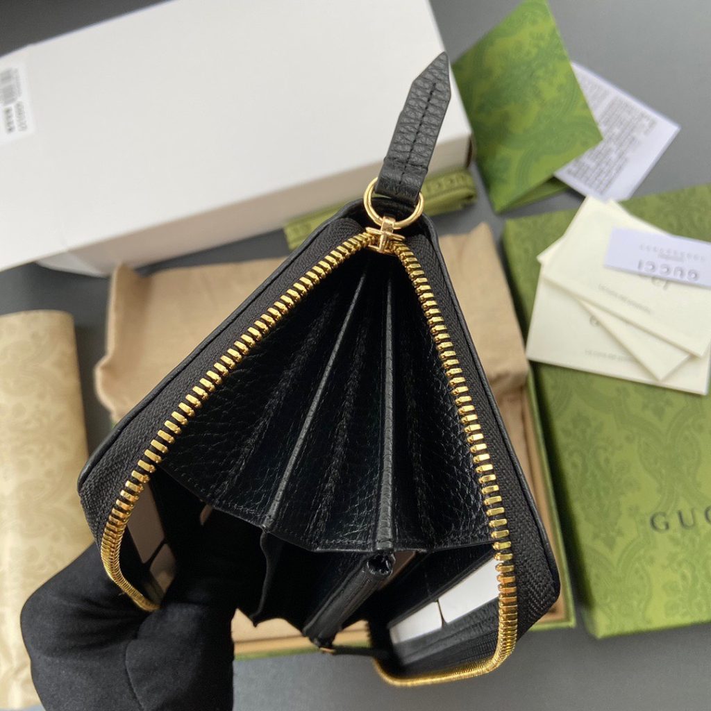 Gucci Leather Zip Wallet Handbags Black 19cm (2)