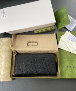 Gucci Leather Zip Wallet Handbags Black 19cm (2)