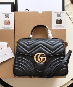 Gucci Marmont Top Handle Black Replica Bags 27cm (2)