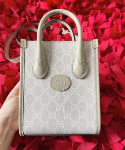 Gucci Mini Replica Bags Tote Interlocking G Beige White 18x12x5cm (1)