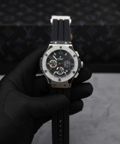 Hublot Big Bang Chronograph Black Dial Replica Watch Custom Moissanite Diamonds 44mm (2)
