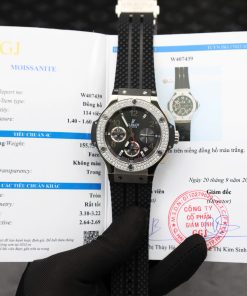 Hublot Big Bang Chronograph Black Dial Replica Watch Custom Moissanite Diamonds 44mm (2)