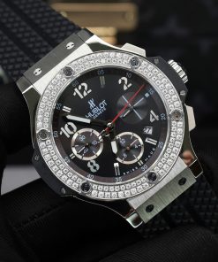 Hublot Big Bang Chronograph Black Dial Replica Watch Custom Moissanite Diamonds 44mm (2)