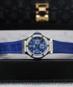 Hublot Big Bang Chronograph Blue Dial Replica Watches Custom Moissanite Diamonds 44mm (2)