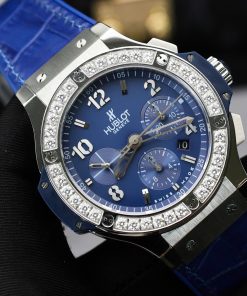Hublot Big Bang Chronograph Blue Dial Replica Watches Custom Moissanite Diamonds 44mm (2)