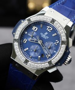 Hublot Big Bang Chronograph Blue Dial Replica Watches Custom Moissanite Diamonds 44mm (2)