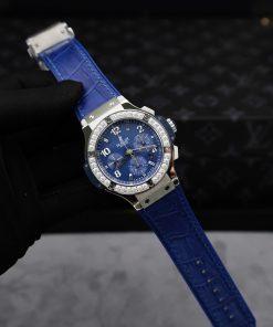 Hublot Big Bang Chronograph Blue Dial Replica Watches Custom Moissanite Diamonds 44mm (2)