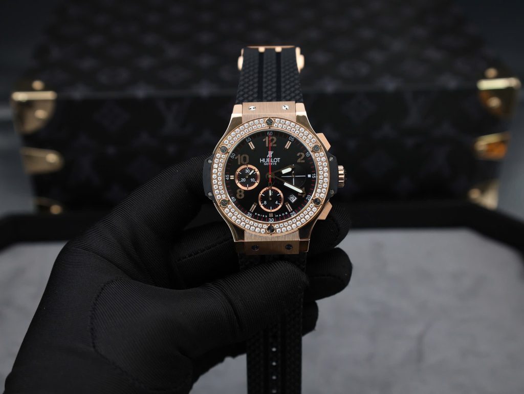 Hublot Big Bang Chronograph King Gold Black Dial Replica Watch Custom Moissanite Diamonds 44mm (2)