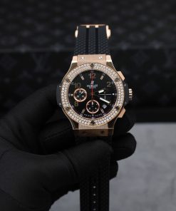 Hublot Big Bang Chronograph King Gold Black Dial Replica Watch Custom Moissanite Diamonds 44mm (2)