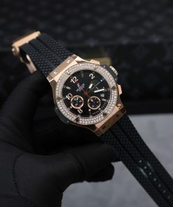 Hublot Big Bang Chronograph King Gold Black Dial Replica Watch Custom Moissanite Diamonds 44mm (2)