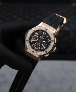 Hublot Big Bang Chronograph King Gold Black Dial Replica Watch Custom Moissanite Diamonds 44mm (2)